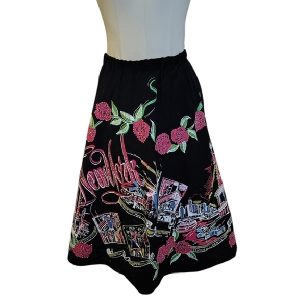 Basil & Maude Beaded New York City Red Rose Black Full Skirt Size 6 - Picture 2 of 8